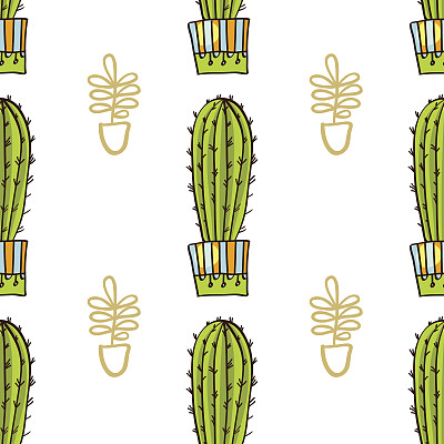 无缝模式的仙人掌和多肉在花盆。图片下载