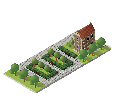 复古等距乡村别墅素材图片