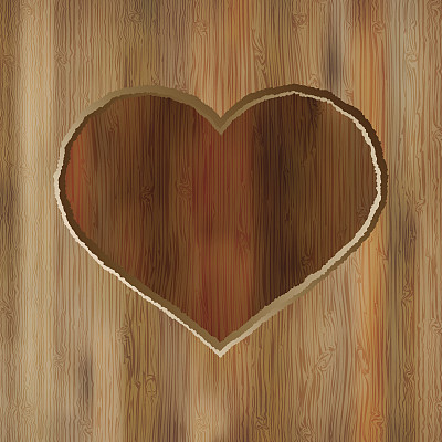 雕刻在木板上的垃圾心形。+ EPS8图片下载