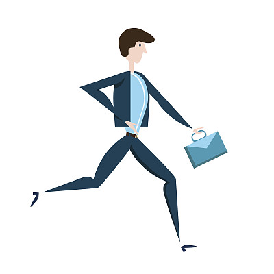 拎着公文包的生意人。矢量插图，孤立在白色上。图片下载