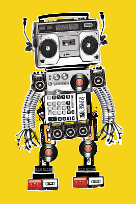 电子音乐机器人。零件和机械的拼贴画图片下载