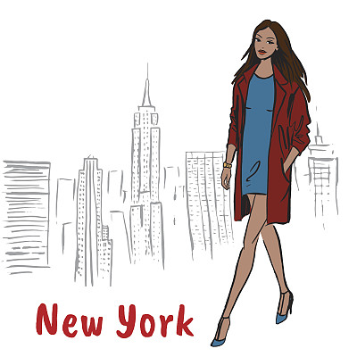 在纽约行走的女人图片下载