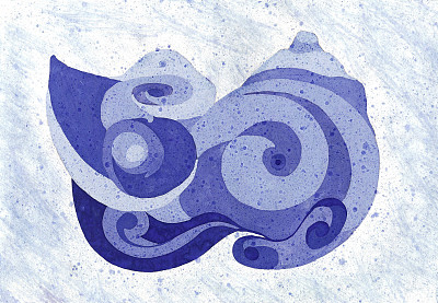 在海滩上画贝壳特写。在水彩艺术作品图片下载