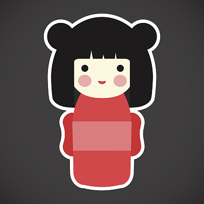 Kokeshi娃娃矢量平面图标图片下载