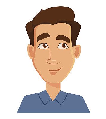 脸上的表情是一个人在思考。男性的情感。漂亮的卡通人物。矢量插图孤立在白色背景。素材图片