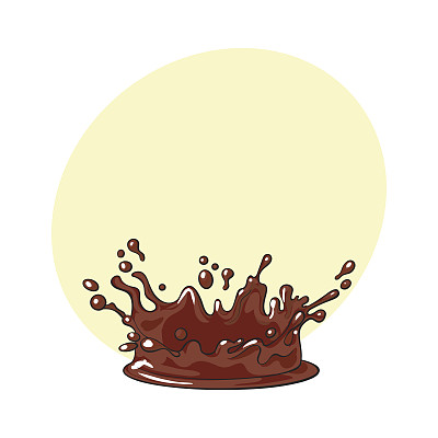 侧面的巧克力飞溅，现实的手绘矢量插图素材图片