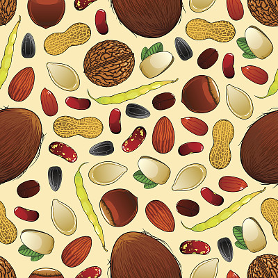 营养丰富的坚果和谷物的无缝模式素材图片