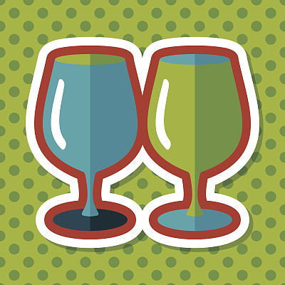 厨房玻璃杯扁平图标与长影子，eps10图片下载