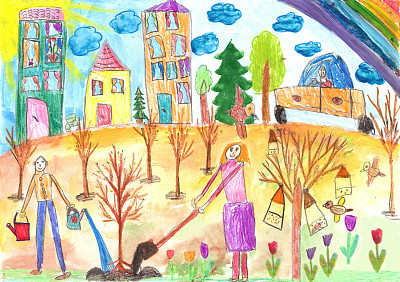 孩子们种树素材图片