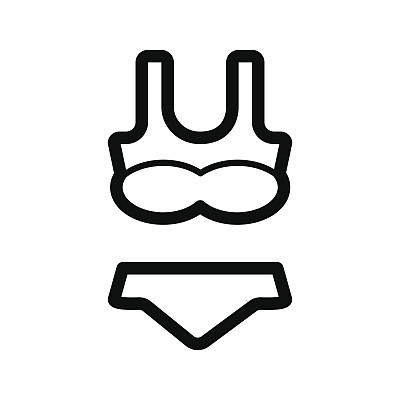 女性内衣向量图标。黑色和白色泳衣插图。轮廓线性服装图标。图片下载