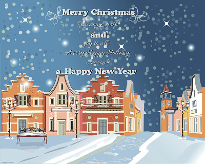 老城里白雪覆盖的街道。图片下载