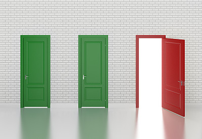 白色墙壁上的彩色门，3d图片下载