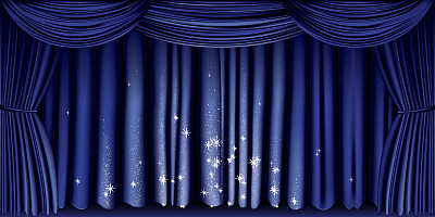 大的蓝色的窗帘图片下载