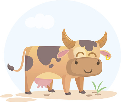 矢量插图的卡通牛微笑。农场动物孤立在简单的背景图片下载