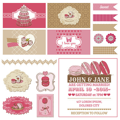 马卡龙和甜点聚会套装-为剪贴簿，设计，聚会图片下载