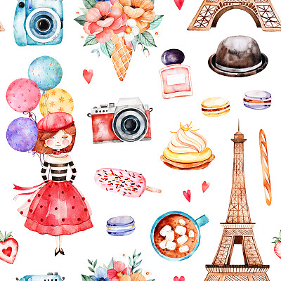 美丽的无缝图案与埃菲尔铁塔图片下载