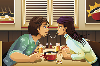 夫妇吃面条图片下载