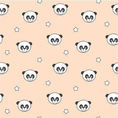 可爱的卡通熊猫在粉红色的背景无缝矢量图案插图素材图片