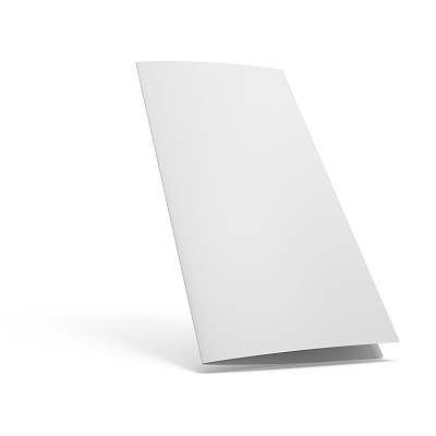 3D渲染空白两折纸小册子孤立在白色背景图片下载