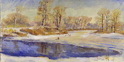 春天的山水以河和树为画图片下载