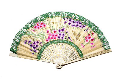 复古手扇上的白色背景素材图片