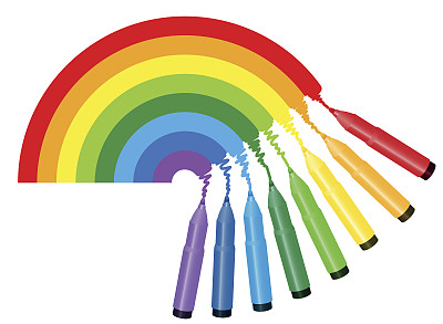 彩虹着色图片-八个彩色标记是绘制光谱颜色的彩虹-孤立的矢量插图上的白色背景。图片下载