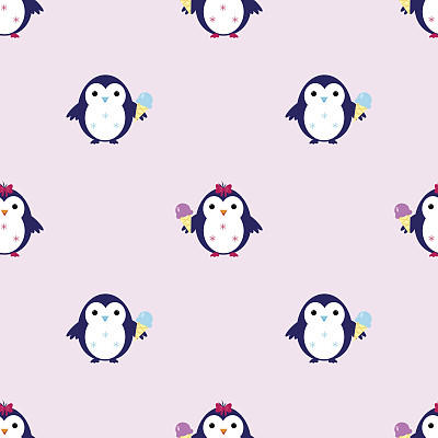企鹅冰淇淋无缝模式向量图片下载