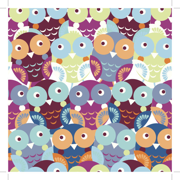 可爱的彩色无缝猫头鹰图案。蓝色，粉色，紫色，橙色图片下载