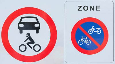 禁止汽车、摩托车、踏板车或自行车进入交通标志图片下载