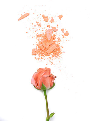 白色背景上的玫瑰和化妆粉图片下载