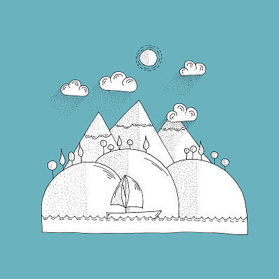 手绘卡通风格的涂鸦风景画-斑点平坦图片下载