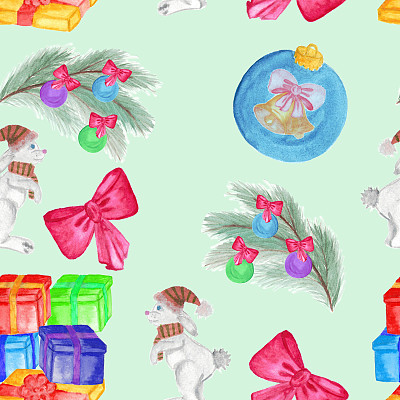 无缝模式与儿童绘图。圣诞假期,图纸。素材图片