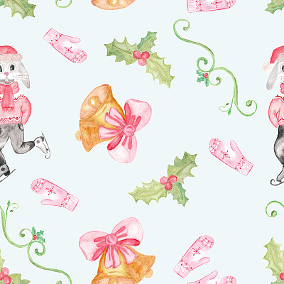 无缝模式与儿童绘图。圣诞假期,图纸。素材图片