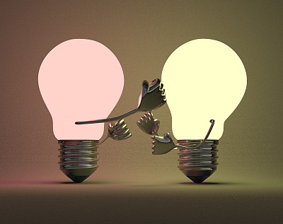 红色发光的灯泡冲黄色的一个图片下载