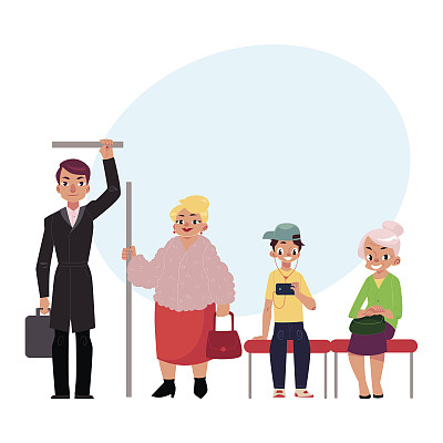 人们，男人和女人，在地铁里坐着或站着图片下载