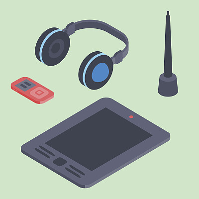 向量集的等距计算机设备图标无线技术移动通信3d插图素材图片