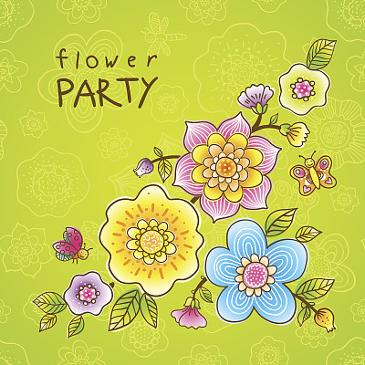 鲜艳的图案与鲜艳的花朵。图片下载