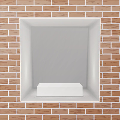 空的利基向量。现实的砖墙。干净的架子，壁龛，墙上展示。适合演示，展示你的产品。光灯照亮图片下载