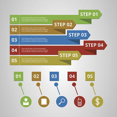 信息图-丝带，箭头，图标和文本图片下载