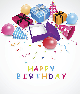 生日背景与礼盒和五彩纸屑图片下载