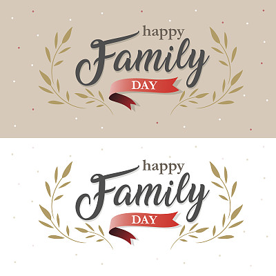 幸福家庭日手刻字和花与手刻字模板贺卡，海报，印刷。图片下载