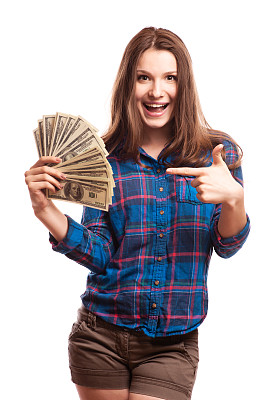 手里拿着钱的年轻女人图片下载
