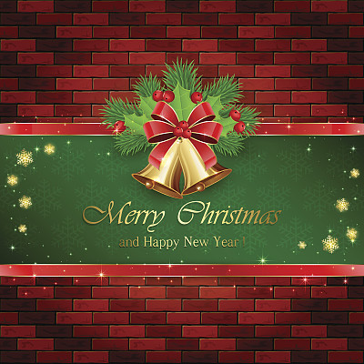 圣诞节装饰用红色的弓在砖墙上图片下载