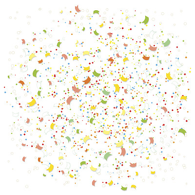 抽象的五彩缤纷的五彩碎纸从旗帜，菱形和环，孤立在白色背景。抽象背景与许多飘落的小五彩纸屑。假日或派对背景。向量图片下载