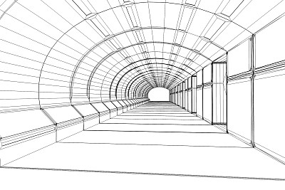 3 d渲染。未来主义的室内走廊线框草图图片下载