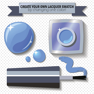 指甲油颜色样本矢量插图。指甲油瓶，刷子和药水。图片下载