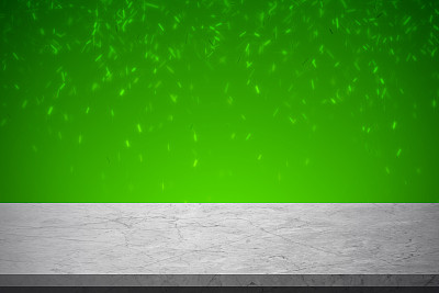 空的黑色和白色大理石桌子与绿色五彩纸屑闪闪发光的背景图片下载
