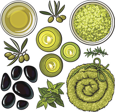 温泉集-玄武岩石，按摩油，毛巾，蜡烛，香盐图片下载