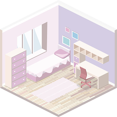 女孩们都是粉红色的卧室内部。图片下载