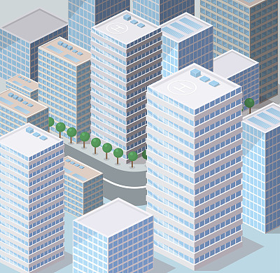 等距平面三维孤立矢量城市三维夏季城镇区。图片下载